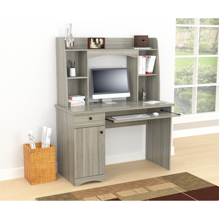 INVAL Workstation  w/Hutch 44 in. W Smoke Oak Rectangular 1 -Drawer Keyboard Tray CC-7201